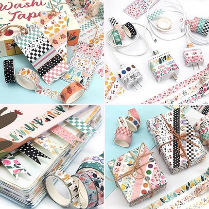 55 Rolls Holiday Washi Tape Set - Decorative Tape Seasonal Bohemian Colored Tape, Cute Washi Tapes for Journaling Supplies, Scrapbooking Supplies kit, Summer Scrapbook Supplies
