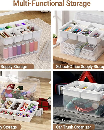 160Qt Large Stackable Storage Bins with Lids & Trays, Clear Plastic Latching Boxes Organizers with Dividers Portable 40Gal Containers for Arts & Crafts, Home and Car Trunk Organization, 4Pack