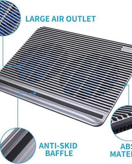 Laptop Cooling Pad, Coolertek USB Powered Laptop Cooler, 2 Blue Silent Big Fans, Height Adjustable Non-Slip Laptop Stand with Dual USB 2.0 Ports, Fits 11-17Inch Notebook - Gray (N2)