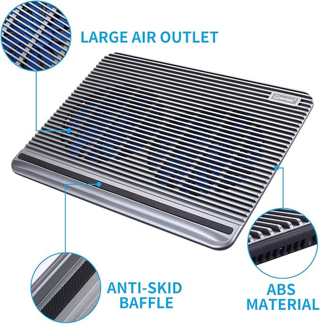 Laptop Cooling Pad, Coolertek USB Powered Laptop Cooler, 2 Blue Silent Big Fans, Height Adjustable Non-Slip Laptop Stand with Dual USB 2.0 Ports, Fits 11-17Inch Notebook - Gray (N2)