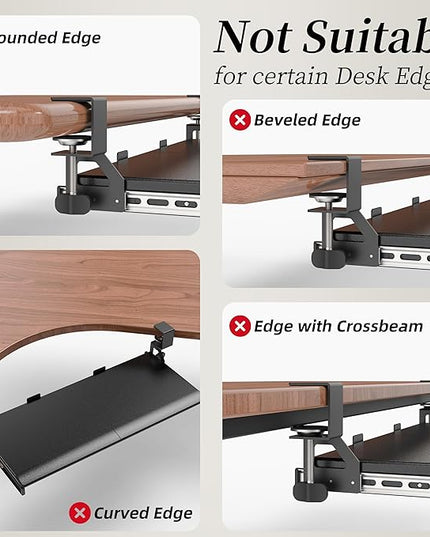 Keyboard Tray, 25 in. Pine Plastic, Keyboard tray Under Desk with Wrist Rest, Mouse Pad, Cup Mat, Lightweight Slide Out Tray, Easy Assemble Adjustable C clamp