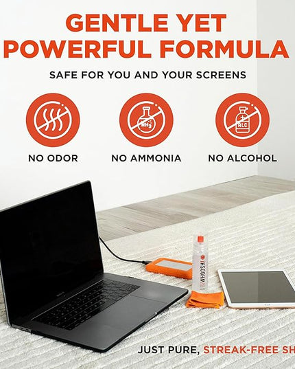 WHOOSH! Screen Shine Duo - Screen Cleaner Spray for iPad, Monitor, Laptop, MacBook - 3.4 oz & 0.3 oz Bottles with 2 Microfiber Cloths - Portable Electronic Cleaning Kit for Travel, Office, and Home
