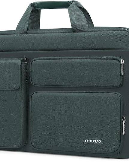 MOSISO Laptop Shoulder Bag 15.6 inch, 15-15.6 inch Computer Bag Compatible with MacBook Pro 16 inch, HP, Dell, Lenovo, Notebook with 2 Raised&1 Flapover&1 Horizontal Pocket&Handle&Belt, Emerald Green