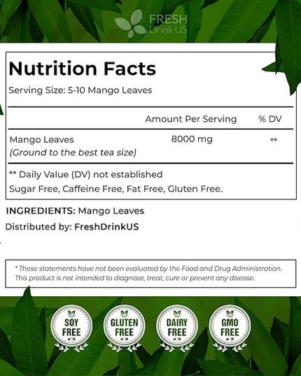 FreshDrinkUS, Premium 140+ Mango Whole Leaves Dried, 100% Natural & Pure from Dried Mango Leaves Tea, No Additives, No Caffeine, Vegan