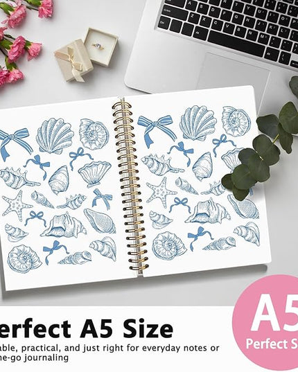 Blue Beach Notebook, Retro Ocean Notebooks for Note Taking, Coquette Blue Bow Beach Journal, Coastal Ocean Journals for Writing, Gifts for Beach Lovers, 5.5x8.3 Inch