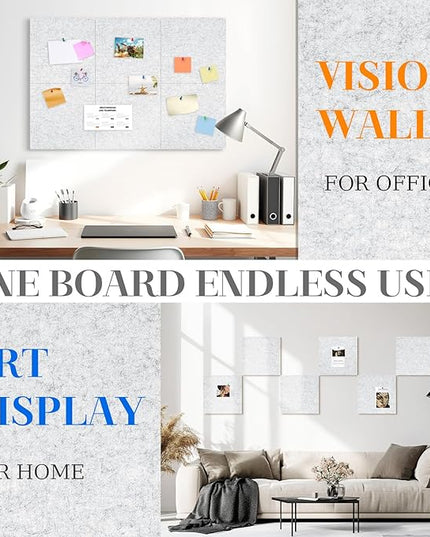 DOLLAR BOSS Felt Cork Board Tiles, 6 Packs 12" x 12" 1/2" Thick Cork Bulletin Board Self Adhesive Corkboards for Walls with 60 Pushpins for Home Office Kitchen School Decor Display, Light Grey