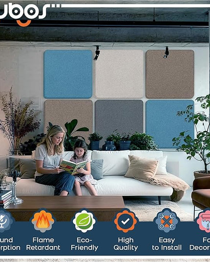BUBOS 4 PCS Acoustic Panels 23.6''x23.6'', Sound Absorbing Panels for Wall, Decorative Fabric Soundproof Panels, Sound Deadening Panel for Studio, Office & Home Theater,Mistral