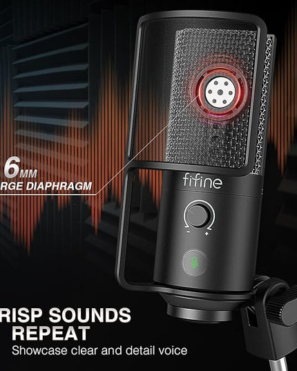 FIFINE USB Podcast Microphone, PC Computer Condenser Microphone Plug & Play Mic Kit with Boom Arm Stand, 16MM Large Diaphragm, Mute Button for Recording Singing Streaming YouTube Gaming-T669PRO1