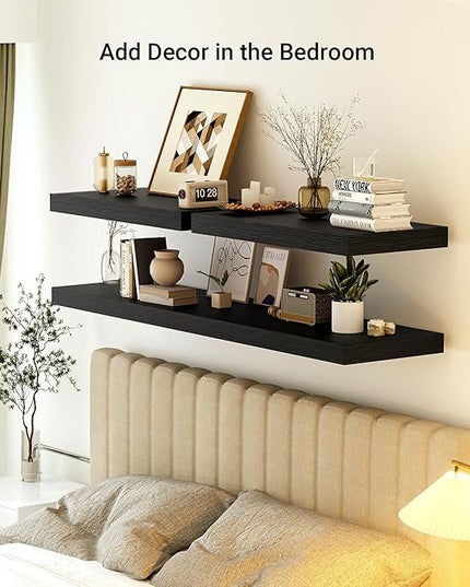 Heimlove 12 Inch Deep Floating Shelves, 72 x 12 inches Long, Large Extra Display & Storage Shelf, Rustic Wood Wall Shelves for Fireplace Mantel, Black - 1Pack