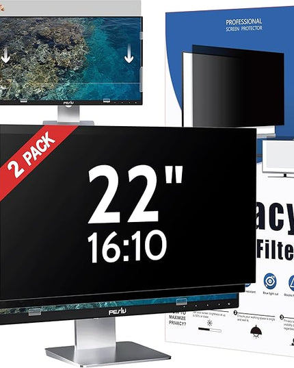 [2-Pack] 22 Inch Privacy Screen for Computer Monitor 16:10 Aspect Ratio, Eye Protection Anti Blue Light Glare Shield, 22inch Removable Black Blackout Anti Spy Desktop Security Private Filter