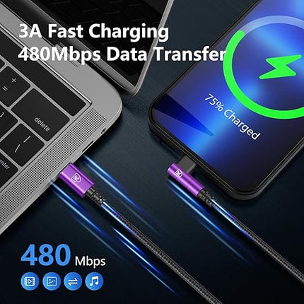 90 Degree USB C to Lightning 10FT, iPhone Charger Cables [Apple MFi Certified] 3Pack Fast Charging Cord, Nylon Braided USB C Lightning Cable Compatible with iPhone 14/13/12/11/Pro Max/Plus/8/7-Purple