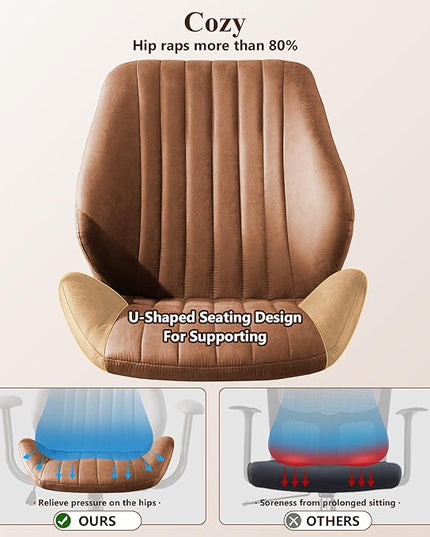 Mid Century Modren Office Chair - Fuax Leather Suede Brown Executive Chairs Ergonomic Mid Back with Lumbar Support, Swivel Computer Desk Task Chair with Wheels for Home Office (Brown, Mid Back)