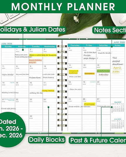 Ymumuda 2026 Planner, Daily Weekly Monthly Planner, 2026 Calendar Planner (Jan 2026 - Dec 2026), 8.4" x 6.3", Teacher School Student Work Agenda with Tabs, Ideal for School Office Supplies