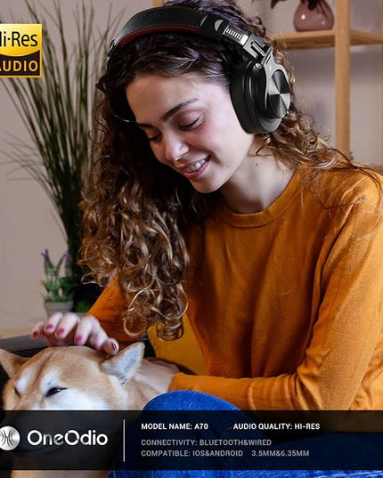 OneOdio A70 Bluetooth Over Ear Headphones, Wireless Headphones w/ 72H Playtime, Hi-Res, 3.5mm/6.35mm Wired Audio Jack for Studio Monitor & Mixing DJ Guitar AMP, Computer Laptop PC Tablet - Red