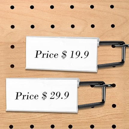 Tandefio 50 Pack 8 Inch Black Metal Peg Board Hooks with Clear Plastic Label Holder Stainless Steel Display Pegboard Hooks for 1/8'' to 1/4'' Pegboard Wall for Garage Storage Retail Shop Supplies