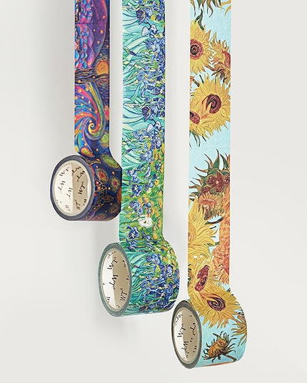 WT Van Gogh Washi Tape Set, Original Design, 3 Rolls, Gold Foil, 30mm Wide Decorative Masking Tape, Bujo Planner Supplies, DIY Art Crafts Paper Tape, Adhesive Wrapping Tape, Journals Gifts