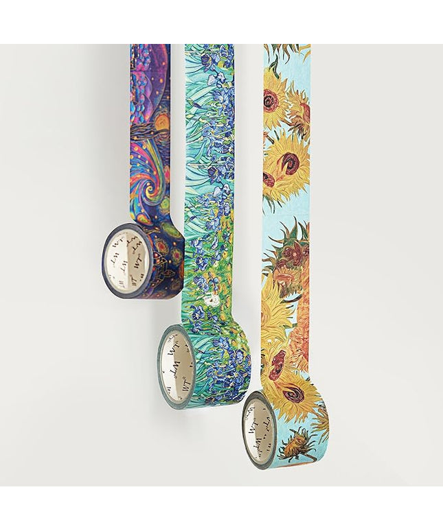 WT Van Gogh Washi Tape Set, Original Design, 3 Rolls, Gold Foil, 30mm Wide Decorative Masking Tape, Bujo Planner Supplies, DIY Art Crafts Paper Tape, Adhesive Wrapping Tape, Journals Gifts