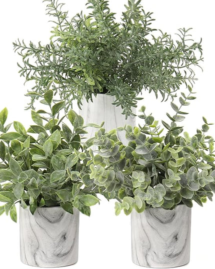 Hollyone Faux Plants Indoor Artificial Mini Potted Plants Plastic Green Plant Small Fake Plants Eucalyptus Decor in Pots for Home Table Room Bathroom Decor