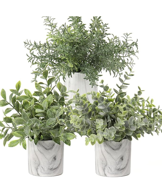 Hollyone Faux Plants Indoor Artificial Mini Potted Plants Plastic Green Plant Small Fake Plants Eucalyptus Decor in Pots for Home Table Room Bathroom Decor