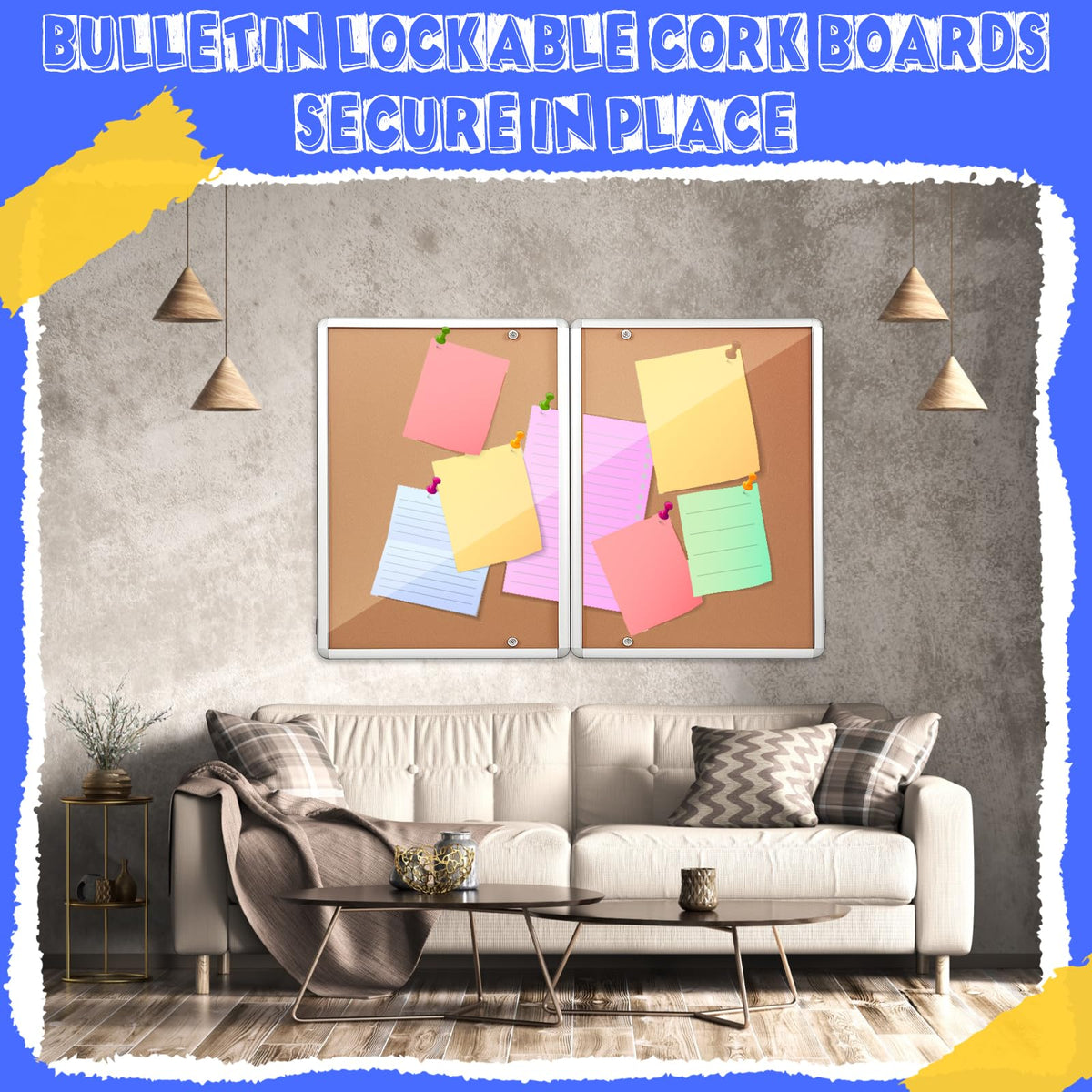 Motipuns Enclosed Bulletin Board 48" x 36" Weatherproof Lockable Outdoor Cork Case Display Board Wall Mounted 2 Locking Door Aluminum Frame for Office, School, Commercial, Hospital, 12 x A4(Wood)