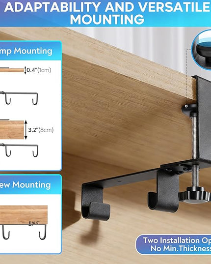 Under Desk Cable Organizer with Mesh Slot for Ventilation, Quick Mount with Clamp or Screws to Hold Fabric Cable Tray, Kit for Tidy Cord & Wire Management for Home Office Standing Desk