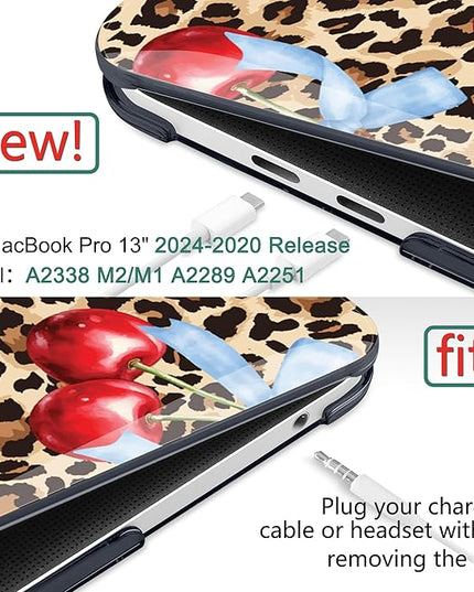 DONGKE Compatible with MacBook Pro 13 inch Case 2024 2023-2020 Release A2338 M2/M1 A2251 A2289 with Retina Display & Touch ID, Plastic Hard Shell & Keyboard Cover & Screen Film - Cherry & Leopard