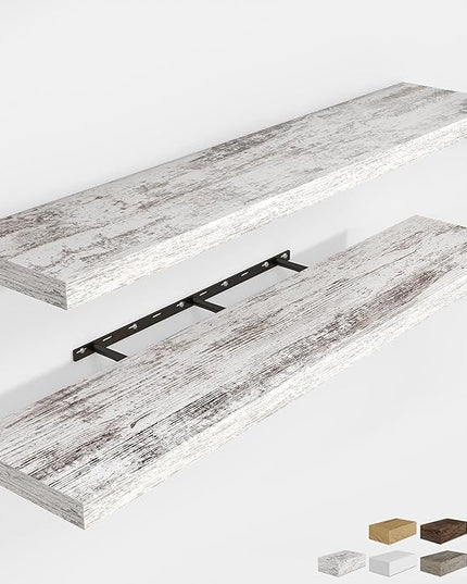 RICHFOCUS 55Inch Floating Shelves for Wall 2 Pack Shelves for Bedroom|Kitchen|Bathroom Wall Mounted Rustic Distressed Wood Floating Shelf with Invisible Brackets for Books|Storage|Decor, Rustic