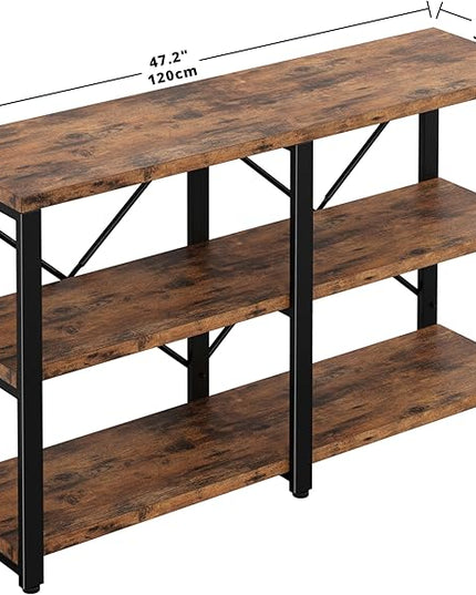 IRONCK Bookshelf Double Wide 47 in 3-Tier, Industrial Bookcases, Wood and Metal Bookshelves, Book Shelves for Home Office Decor Display
