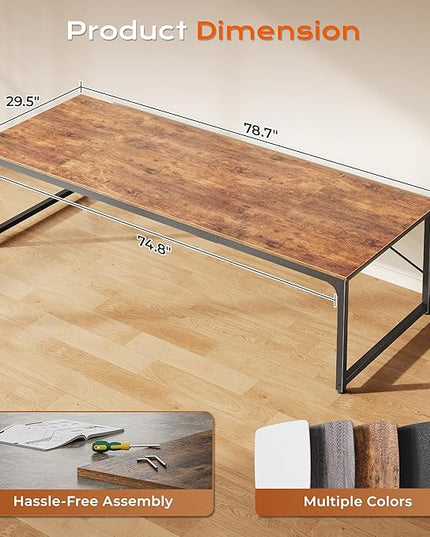 PRAISUN 78.7 X 29.5 Inch Computer Desk with Deeper Desktop, Long Gaming Office Writing Work Desk for Home Office, Study, Bedroom, Work from Home, Metal Frame, Rustic Brown