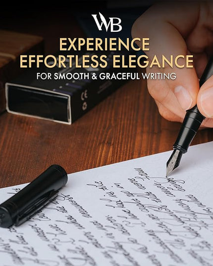 Wordsworth & Black Fountain Pen Set, Extra Fine Nib, Includes 24 Pack Ink Cartridges, Ink Refill Converter & Gift Box, Calligraphy, [All Black], Perfect for Men & Women