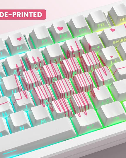 PBT Keycaps-Cherry Key Caps Side Print, Heart Design Dye Sublimation 130 Keys Set for Cherry Gateron MX Switches Keyboards, White
