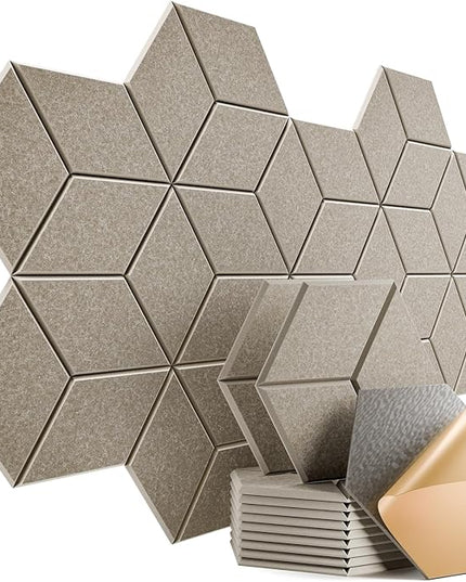 12 Pack Self-Adhesive Acoustic Panels 12" X 10" X 0.4" - Sound Proof Foam Panels with High Density, Y-Lined Design, Flame Resistant, Absorb Noise and Eliminate Echoes(Camel)