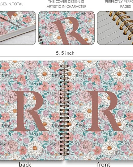 Vintage Floral Personalized Notebook, Initial Letter R Notebook Journal ,Vintage Flower Notebook for Work School Office Supplies,,Monogrammed Notebook for Women Teen Girl,Back to School Supplies 5.5 x 8.3