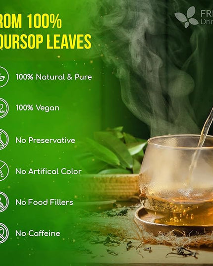 FreshDrinkUS, Premium 30+ Soursop Graviola Dried Leaves, Natural Whole Soursop Leaves, Wildcrafted, Hoja Guanabana, Loose Leaf Herbal Tea, No Gluten, Vegan