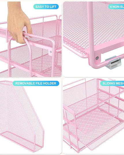 gianotter 4-Tier Paper Organizer With Magazine Holder, Desk Organizers and Accessories, Desk Accessories & Workspace Organizers, File Organizer for Office Supplies Storag (Pink, 4-Tier)