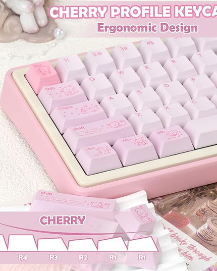 Minimalist Cute Pink Keycap - PBT Cherry Profile Custom Key Cap for Mechanical Gaming Keyboard, 130 Keys Dye Sublimation Keycap Set