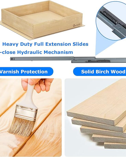 WelFurGeer Premium Birchwood Pull-Out Cabinet Drawers, 14" W x 21" D Pull Out Cabinet Organizer, Soft Close Slide-Out Shelves for Kitchen Cabinets, Heavy-Duty Cabinet Organizer for Home & Kitchen