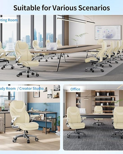 Big and Tall Office Chair with 5D Arms, 600lbs Fabric & PU Leather Heavy Duty Desk Chair, Adjustable Lumbar Support & Height, Tilt Function, High Back Ergonomic Executive Computer Chair