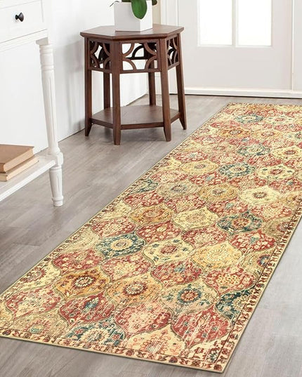 Lahome Moroccan Hallway Rug, 2'5''x8' Kitchen Runner Rugs Non Skid Washable Runners for Hallways, Ultra-Thin Oriental Carpet for Entryway Laundry Room Bedroom Bathroom, Red/Orange
