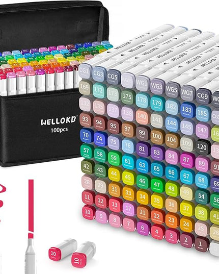 Alcohol Markers, 100 Colors Dual Tip Art Markers for Coloring, Drawing, Illustrations, Book Painting, Alcohol Based with Carrying Case for Adult