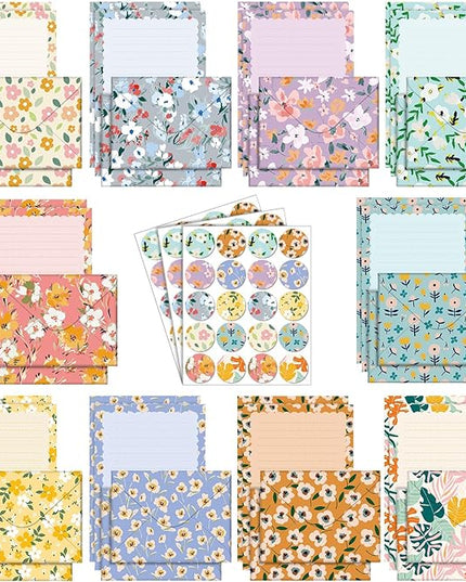 TaoBary 160 Pcs Stationery Paper Set 50 Double Sided Stationery Papers with 50 Matching Envelopes and 60 Round Dot Sticker, 10 Design(Kawaii,5.5 x 8.25 Inch)