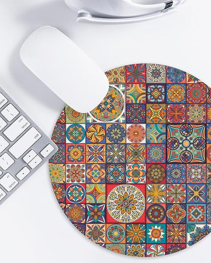 Boho Round Mouse Pad,Funny Small Mouse Pad with Non-Slip Rubber Base,Mouse Mat,Home Office Decor Desk Accessories,8.7inch Round Mouse Pad 1