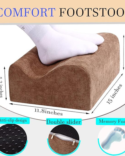 Foot Rest for Under Desk at Work, Ergonomic Under Desk Footrest with Washable Cover, Memory Foam Foot Stool for Office Chair & Gaming Chair, Back & Hip Pain Relief, Brown