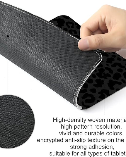 Black Leopard Print Square Mouse Pad,Non-Slip Rubber Base Mouse Pad, Home Office Decoration Desktop Accessory,Laptop Mouse Pad for Office Laptops,9.4x7.8x0.12inch.