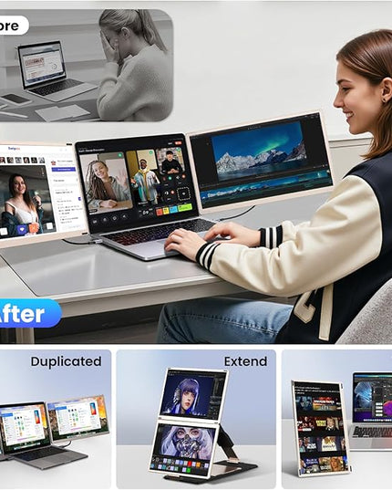 Enzion Laptop Screen Extender,Upgraded 15.6" Portable Monitor,FHD 1080P Triple Laptop Screen Extender,Detachable Dual Monitor for 13”-17” Laptops,Plug & Play,Compatible with Mac/Wins/Chrome/Dex