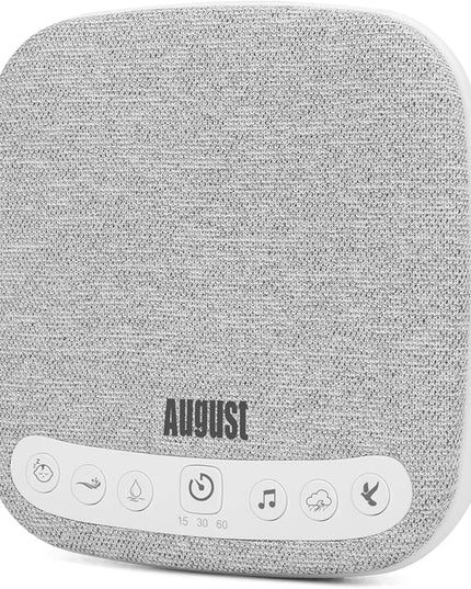 Portable White Noise Sound Machine - August SE160 - Calming, Ambient Sleep Therapy - 14 Soothing Sounds for Babies, Children, Adults - Sleep Aid with Timer - 60-Hour Battery - USB-C Charging - White