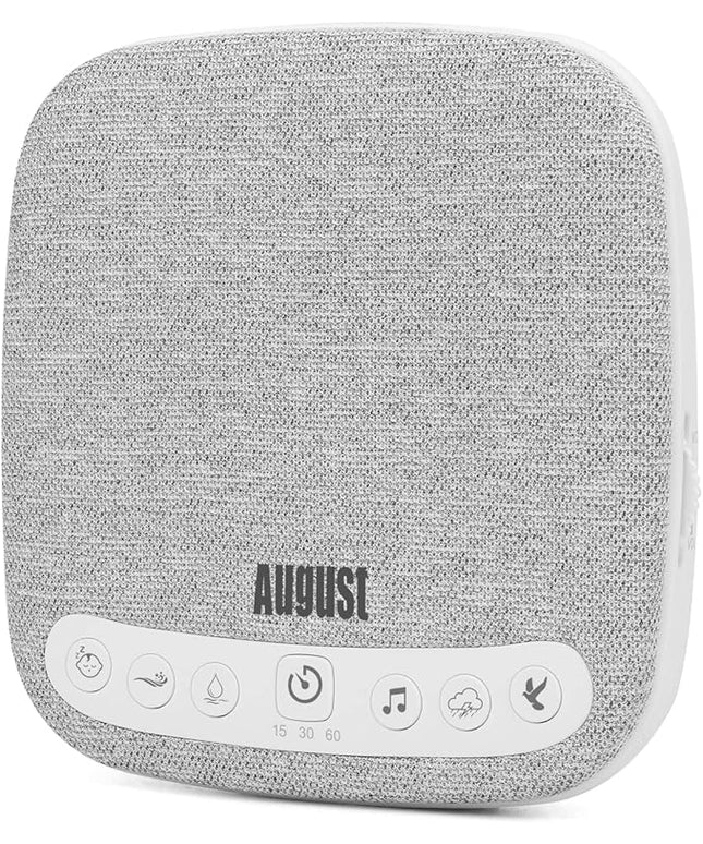 Portable White Noise Sound Machine - August SE160 - Calming, Ambient Sleep Therapy - 14 Soothing Sounds for Babies, Children, Adults - Sleep Aid with Timer - 60-Hour Battery - USB-C Charging - White