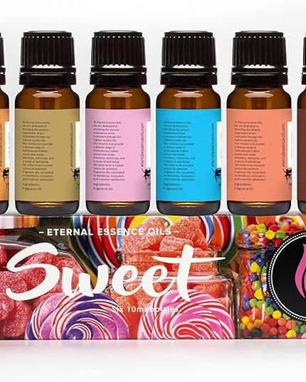 Eternal Essence Oils Sweet Set of 6 Premium Fragrance Oils - Includes Bubble Gum, Orange Creamsicle, Peaches & Cream, Blue Cotton Candy, Oatmeal Cookie Dough, and. Chocolate Scented Oils - 10ML