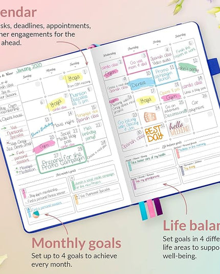 GoGirl Planner and Organizer for Women – Compact Size Weekly Planner, Goals Journal & Agenda to Improve Time Management, Productivity & Live Happier. Undated – Start Anytime, Lasts 1 Year – Royal Blue