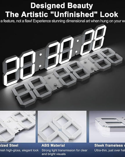 Large Digital Wall Clock 27" with Remote Control,3D Led Clock Adjustable Brightness Timer 12/24 Hr Time/Date/Temperature for Living Room/Office/Restaurant